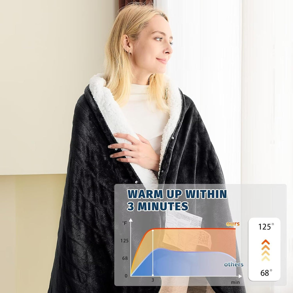 BOMOVA Heated Electric Blanket Twin - 62" x 84" Heating Blanket with 10 Heating Levels & 8 Hours Auto Off, Warm Flannel Blanket, Christmas Birthday Gifts for Women