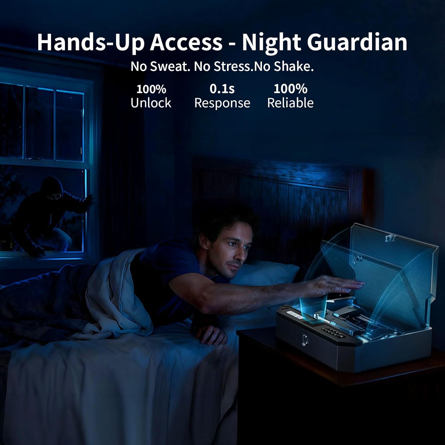 AI Smart Palm Vein Gun Safe - Childproof, Contactless 0.1s Access & 100% Unlock for Wet, Dirty, Calloused, Peeling Hands & in Darkness, Biometric Handgun Pistol Box for Nightstand, Home&Car
