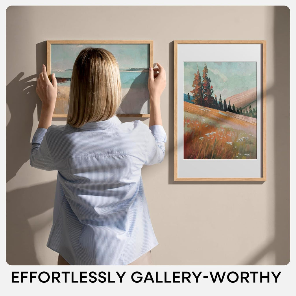 Homeforia 22.375x34 Puzzle Frame Wooden, High End Natural Oak 22.375 x 34 Picture Frames Light Wood without Mat, 34x22.375 Poster Frames for Wall, 22.375by34 Frames, Tempered Glass, Wall Kit, Set of 1