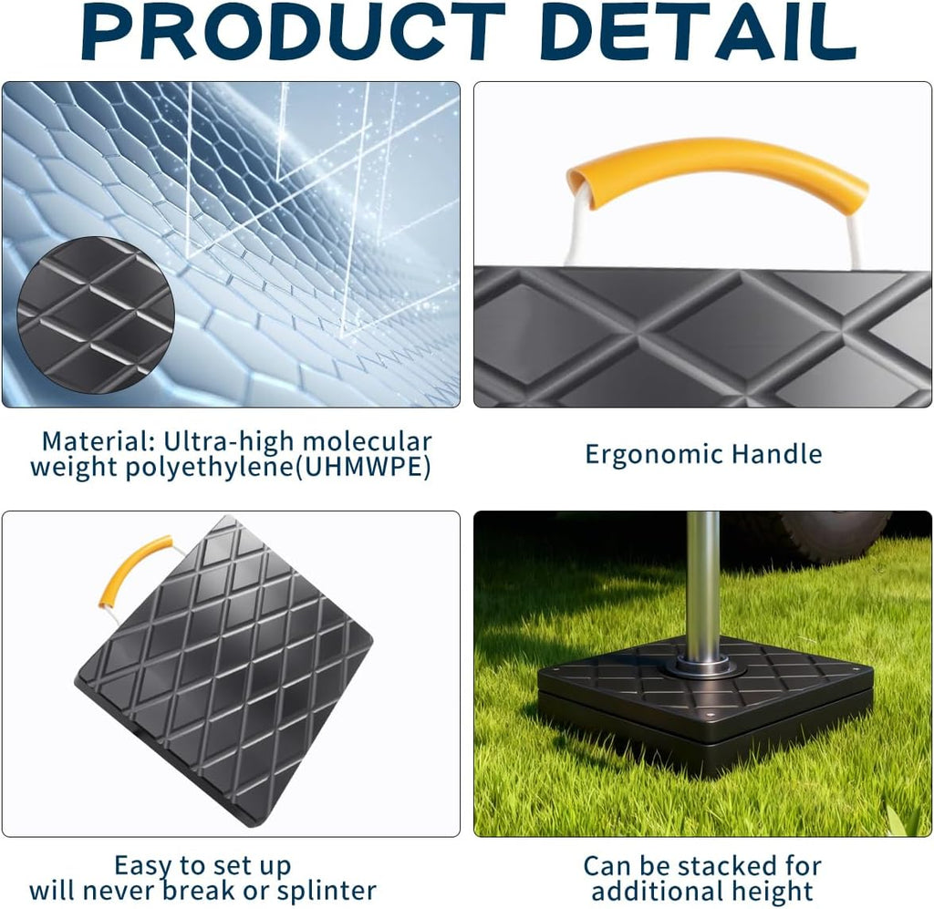 Trailer Stabilizer Pads (2 Pack), UHMWPE 12 X 12 X 1 inchs Non-Slip Rv Jack Pads Camper Outrigger Pads with Handle, Heavy Duty Stabilizing Blocks for Truck/Trailer/Crane