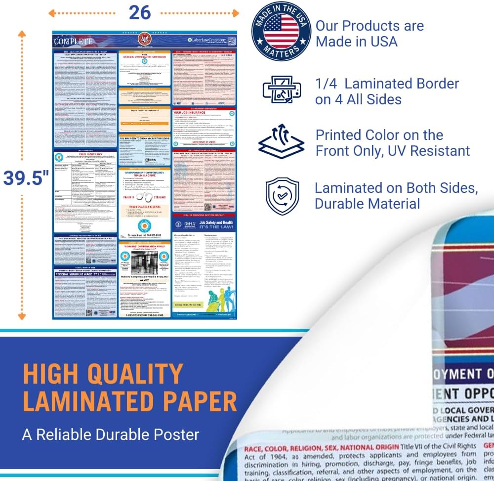 New Mexico Labor Law Poster 2025- State, Federal, OSHA Compliant - Workplace Required Posting for Employees - Spanish OSHA Poster - UV Laminated Waterproof - 26” x 39.5” - Spanish