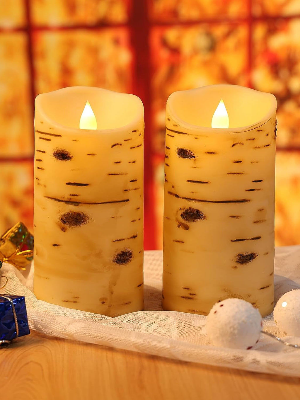 Comenzar Comezar Flameless Candles Birch Candles Fake Candle Rustic Decor Birch Grain Candles Battery Operated Candles with Remote Timer (D:3.25"" × H:6"") Pack 2