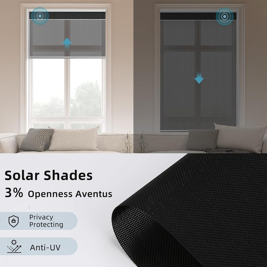 SmartWings Motorized Smart Roller Shades in Light Filtering, Electric Blinds with Remote for Windows Compatible with Alexa/Google Home/Homekit, Customized, 3% Openness Aventus Black