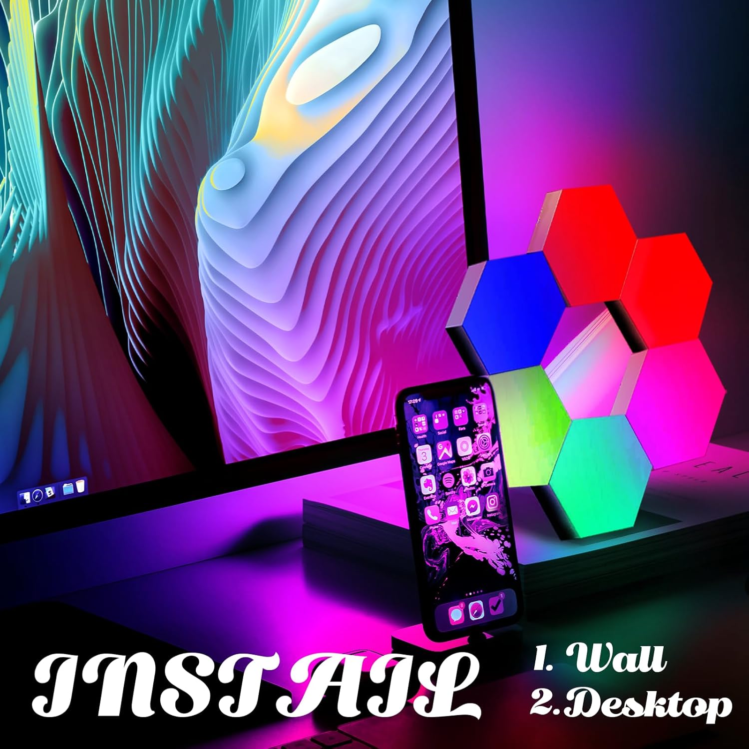 ODISTAR Remote Control Hexagon Wall Light,Smart Wall-Mounted Touch-Sensitive DIY Geometric Modular Assembled RGB led Colorful Light with USB-Power,Used in Bedroom (10-Pack)