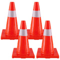 Traffic Safety Cones 18 Inch 4 Pack - Orange Road Parking Cones with Reflective Collars, Heavy Duty PVC Construction Cone Structurally Stable for Road Parking, Traffic Control, Driveway