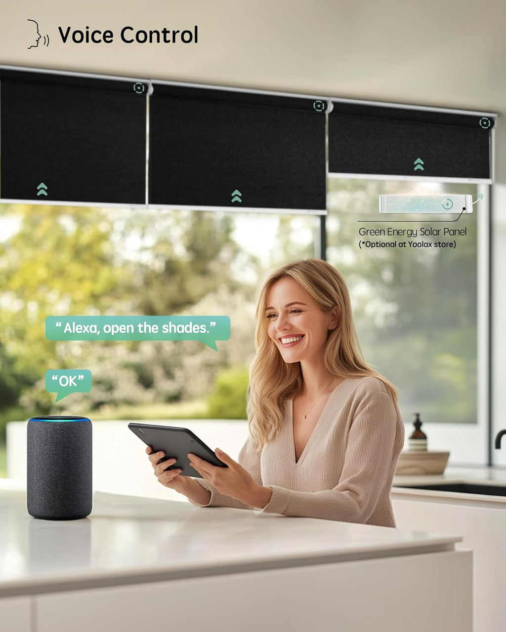 Yoolax Motorized Blinds with Remote, Blackout Smart Blinds for Windows Motorized Roller Shades, Automatic Window Shades Work with Alexa Custom Size (Blackout-Fabric Black)
