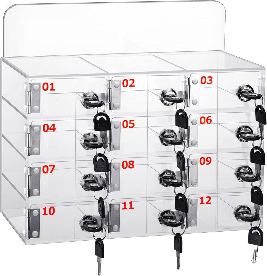 Threan Cell Phone Locker Box for Classroom with Door Locks and Keys Clear Acrylic Phone Jail Storage Cabinet Wall Mounted for School Factory Office(12 Slot)