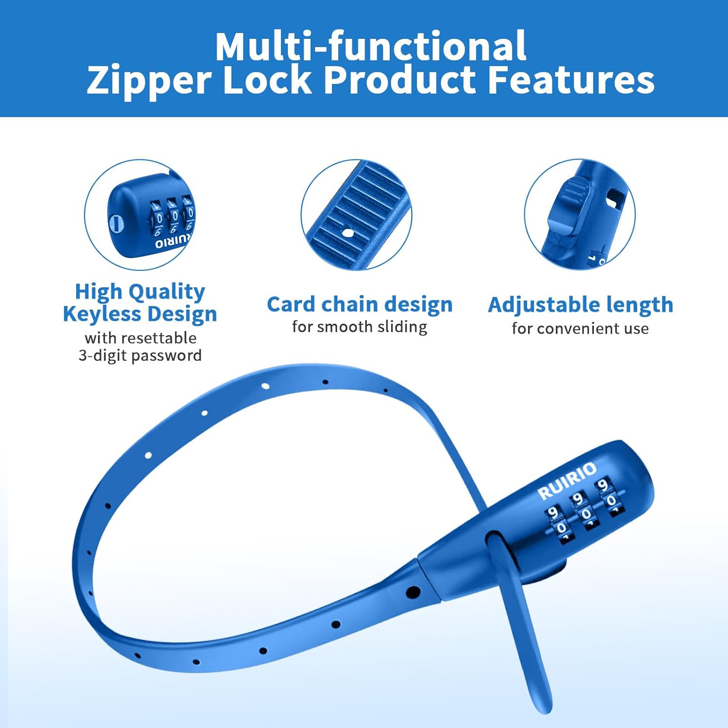 Zip Tie Lock Adjustable Cable Lock for Kids Bike, Helmet, Fridge Cabinets, Drawers, Fences, Toolboxes, Bike Rack, Suitable for Adult, Child, Kid, Baby. 3 Pack (Blue)