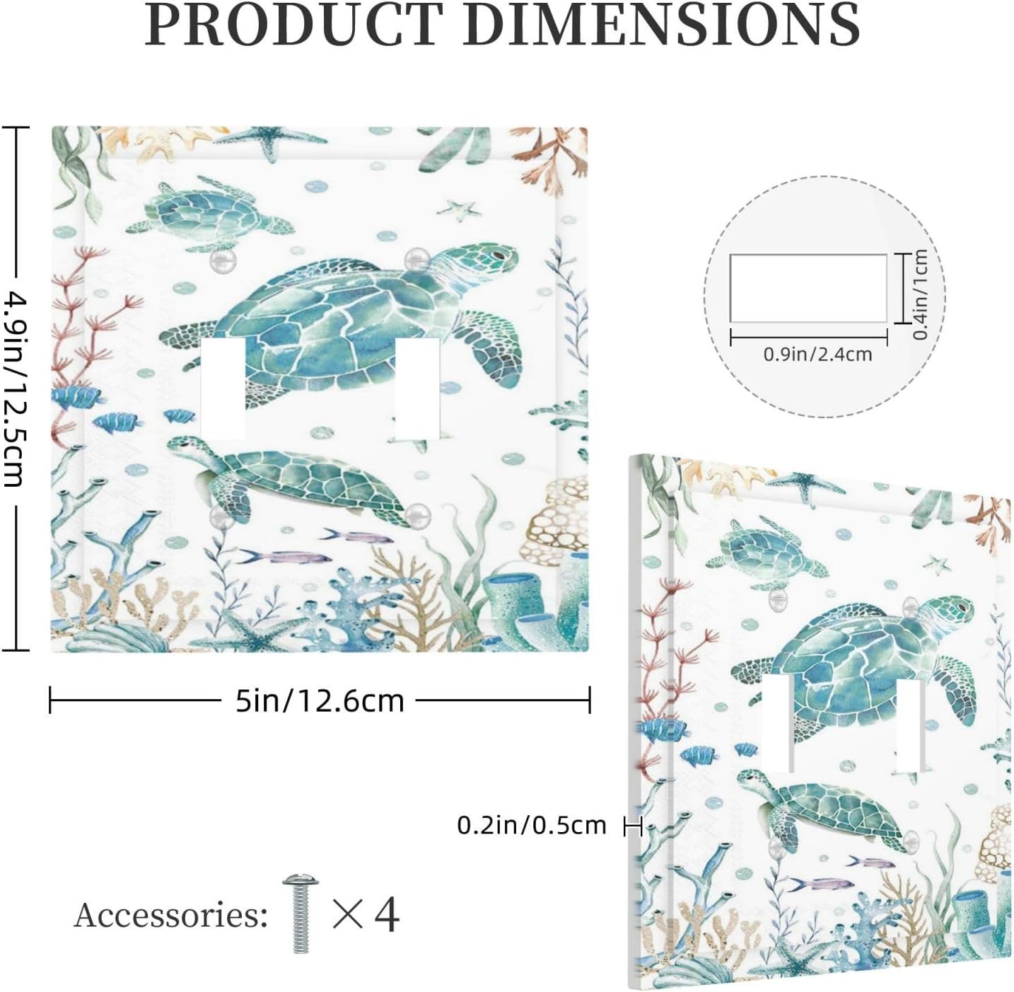 Sea Turtle Ocean Starfish Fish Coral Pearl Decorative Switch Plates 2 Gang Double Toggle Outlet Light Switch Cover Wall Plate Electrical Faceplate for Bathroom Kids Room Decor