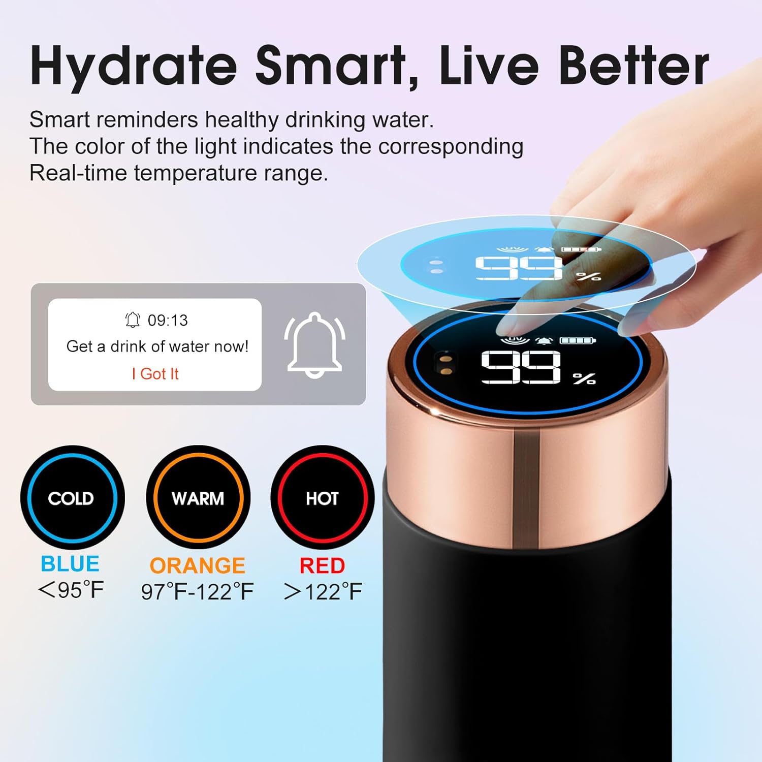 Vsitoo Smart self cleaning Insulated Water Bottle, 15oz Stainless Steel Vacuum Flask, AI Self-Clean, 30-Day Battery Life, BPA-Free, Magnetic Charging, Portable Travel Mug Gifts for Men Women, Black
