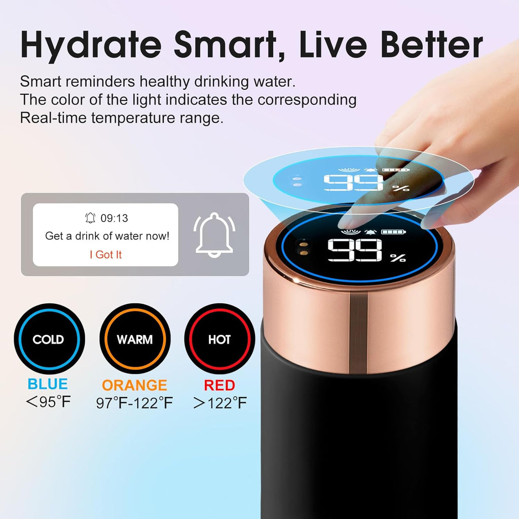 Vsitoo Smart self cleaning Insulated Water Bottle, 8.5oz Stainless Steel Vacuum Flask, AI Self-Clean, 30-Day Battery Life, BPA-Free, Magnetic Charging, Portable Travel Mug Gifts for Men Women, Black