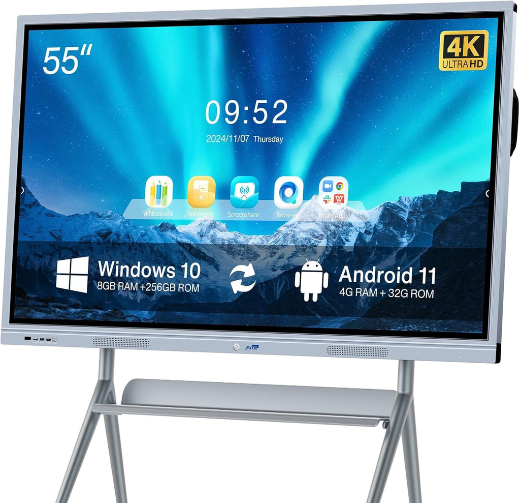 Smart Board Collaboration Hub, 55" Digital Interactive Whiteboard Display with 4K Touchscreen, Windows 11 & Android 10 Dual System,Electronic Smartboard for Classroom Office Home (Board Only)