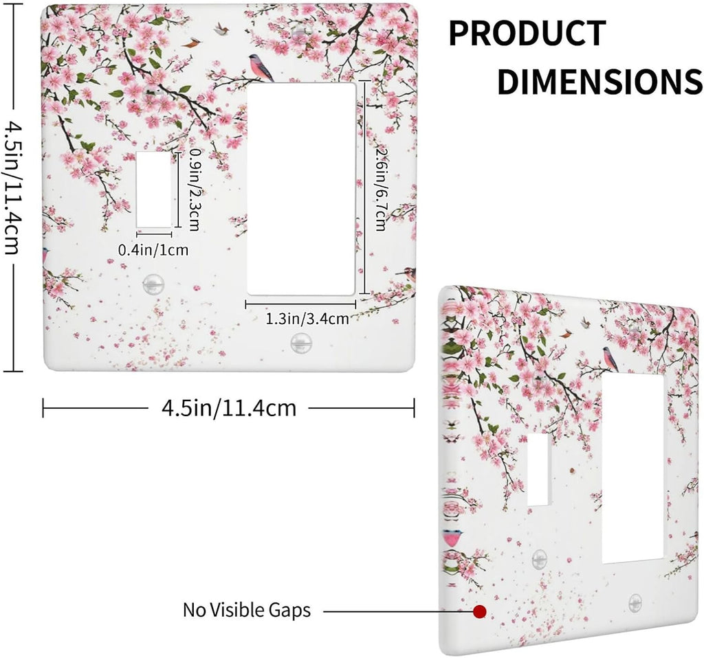 Decorative Outlet Covers Rustic Plum Blossom Pink Flowers 2 Gang Wall Plate Single Toggle 1 Rocker Light Switch Cover Switch Plate Covers Faceplate for Home Bedroom Decor
