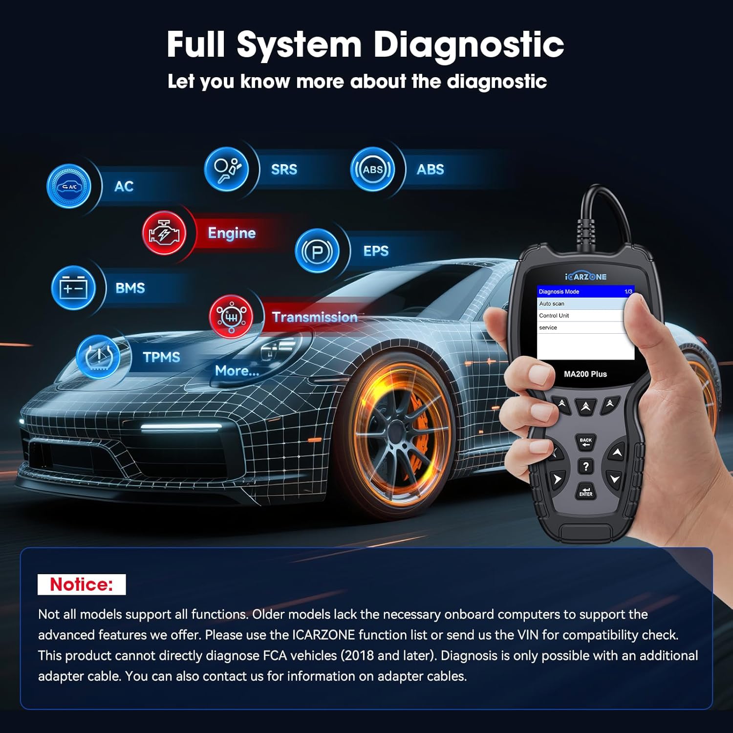 All Systems OBD2 Scanner, MA200 Plus Car Code Reader for 10000+ Car Models, with 6 Services Full OBD2 Live Data Battery Test Diagnostic Scan Tools Lifetime Free Upgrade