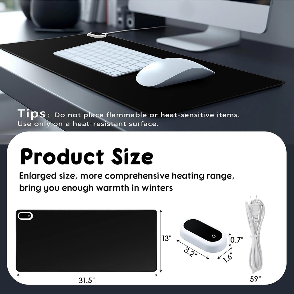 Konohan Heated Large Desk Mat PU Leather Warm Mouse Pad with 5 Heating Level & 4 Hour Auto Shut-Off Heating Keyboard Pad Warmer Gaming Mice Mat Only Supports 110v(Black Color,31.5" X 13")
