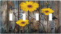 Rustic Barn Sunflower Wooden Daisy Flower Plank Light Switch Covers Quad Toggle Electrical Faceplate 4 Gang Wall Plate Decorative Switch Plates for Farmhouse Home Decor
