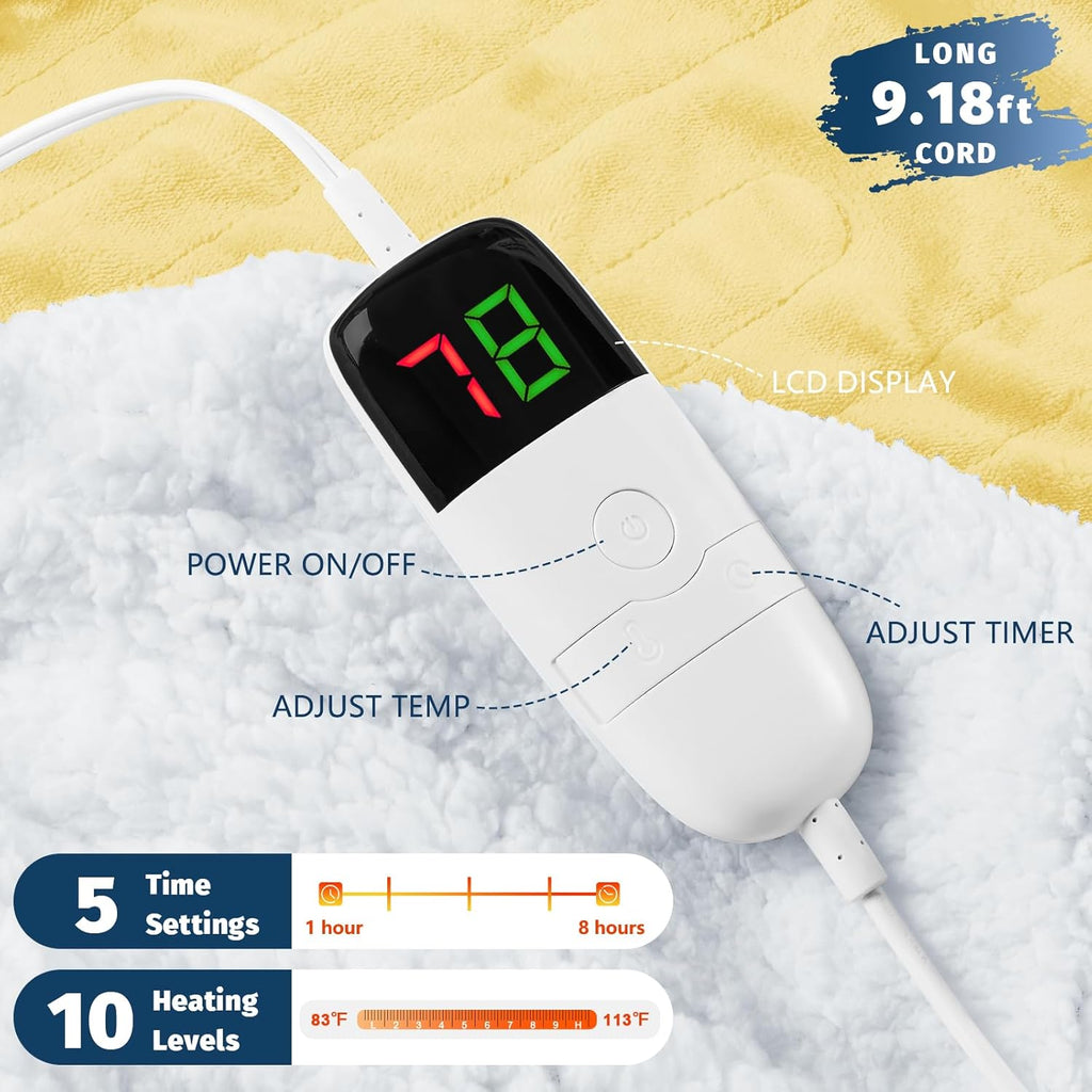 BOMOVA Heated Electric Blanket Twin Size - 62" x 84" Heating Blanket with 10 Heating Levels & 8 Hours Auto Off, Warm Flannel Blanket, Christmas Birthday Gifts for Women