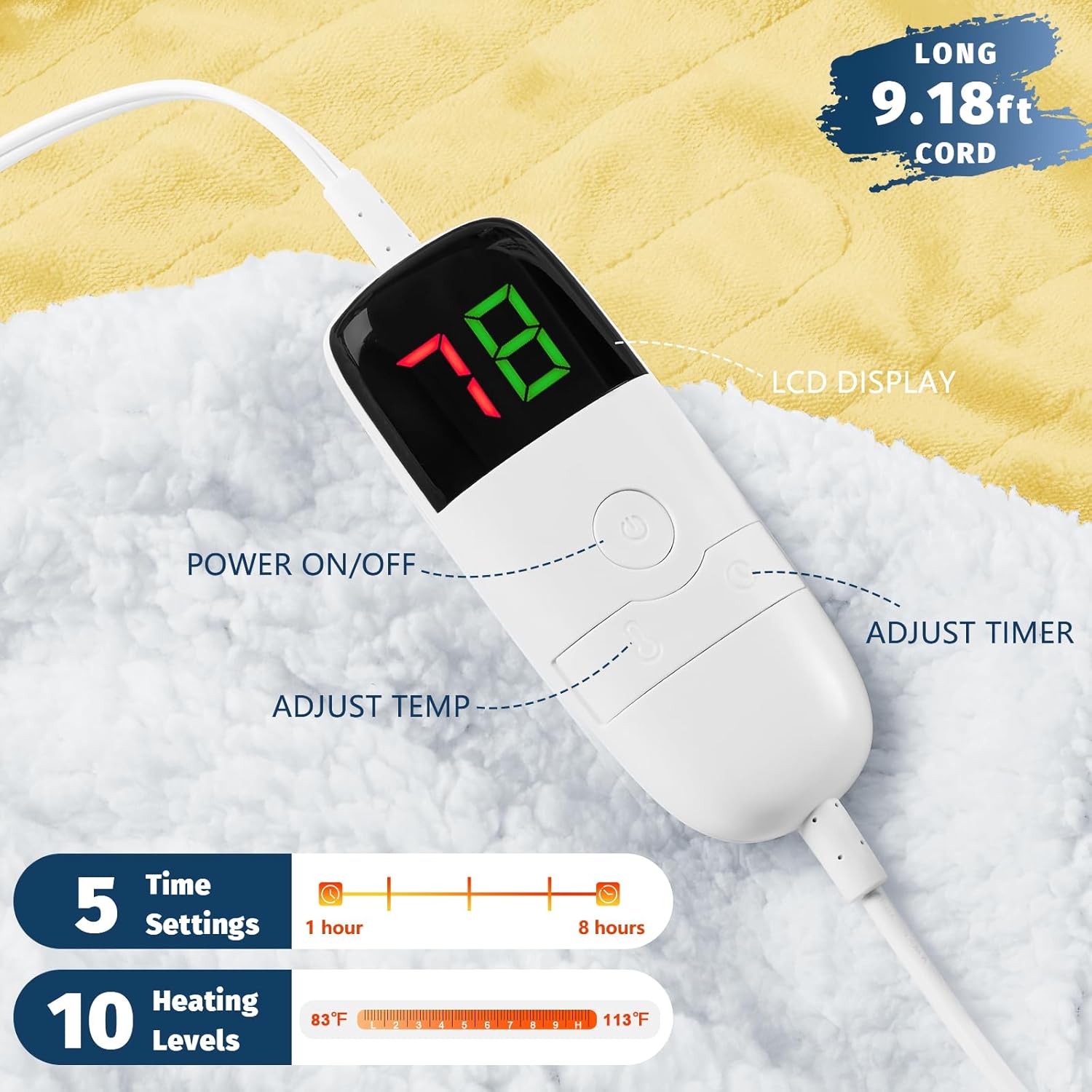 BOMOVA Heated Electric Blanket Full Size - 72" x 84" Heating Blanket with 10 Heating Levels & 8 Hours Auto Off, Warm Flannel Blanket, Christmas Birthday Gifts for Women