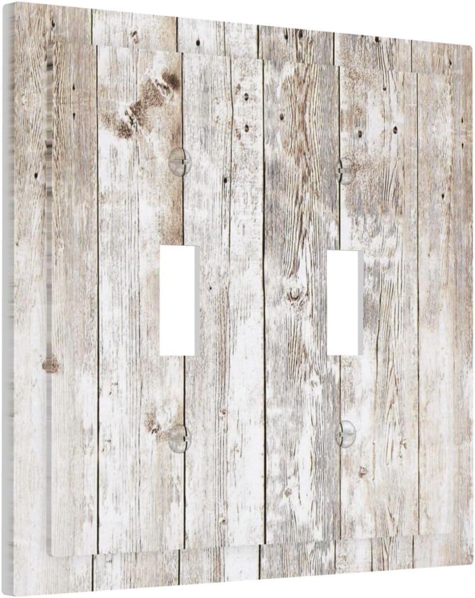 Vintage Light Wood Retro Rustic White Gray Oak Print Decorative Switch Plates 2 Gang Double Toggle Outlet Light Switch Cover Wall Plate Electrical Faceplate for Farmhouse Home Decor