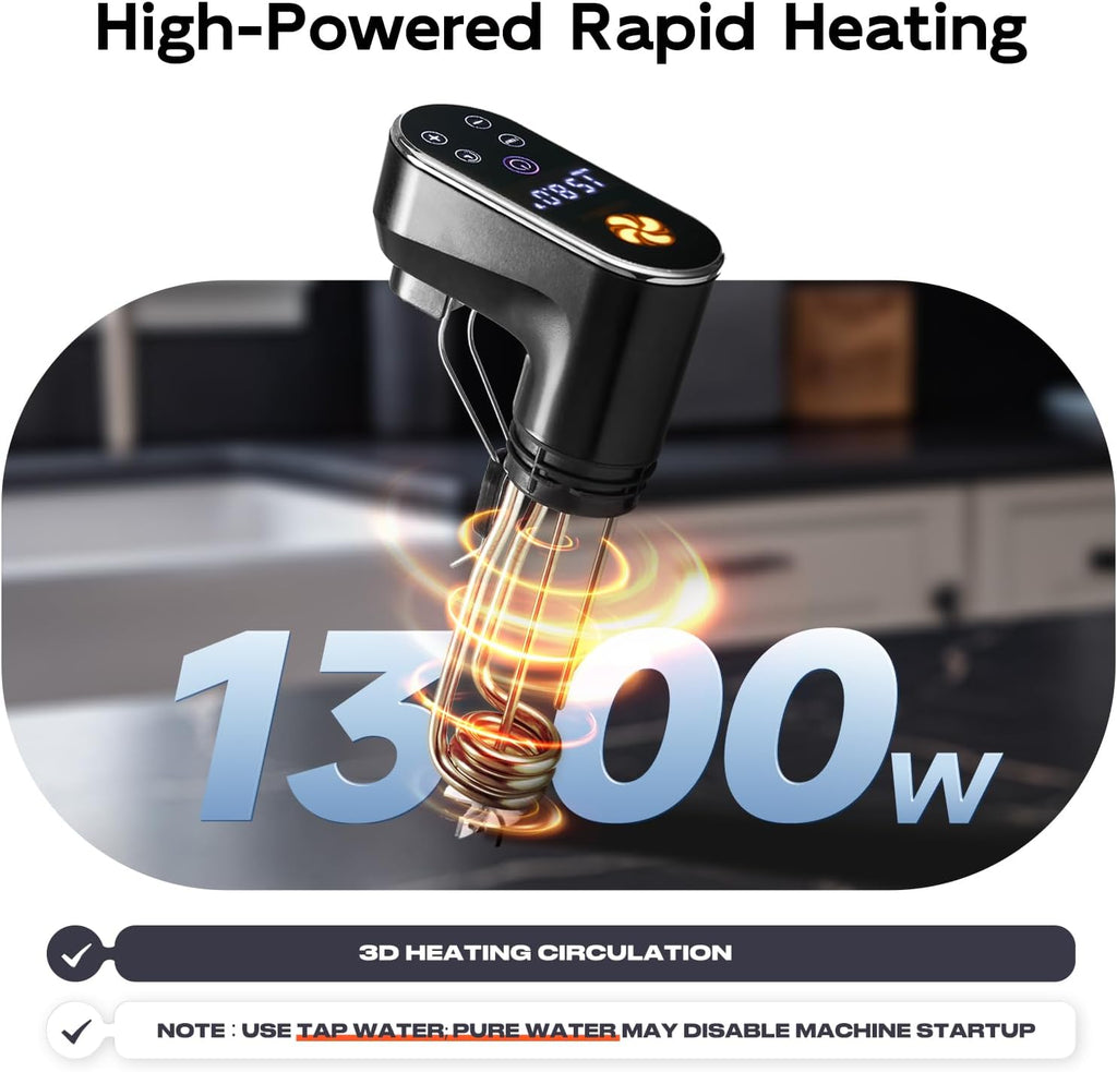 1300W Sous Vide Cooker,WIFI Sous Vide Machines,Immersion Circulator,Precision Cooker,Recipes,Accurate Temperature and Time Control,IPX7 Waterproof,Ultra Quiet,Fast Heating,APP Recipes Timer