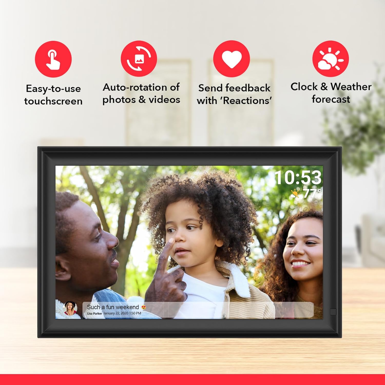 15.6inch FRAMEO Digital Photo Frame with 1920x1080 FHD IPS LCD Touch Screen, Dual-WiFi Share Photos & Videos Via Frameo App, Support USB Drive/SD Card Extend Storage, Motion Sensor, Auto-Rotate