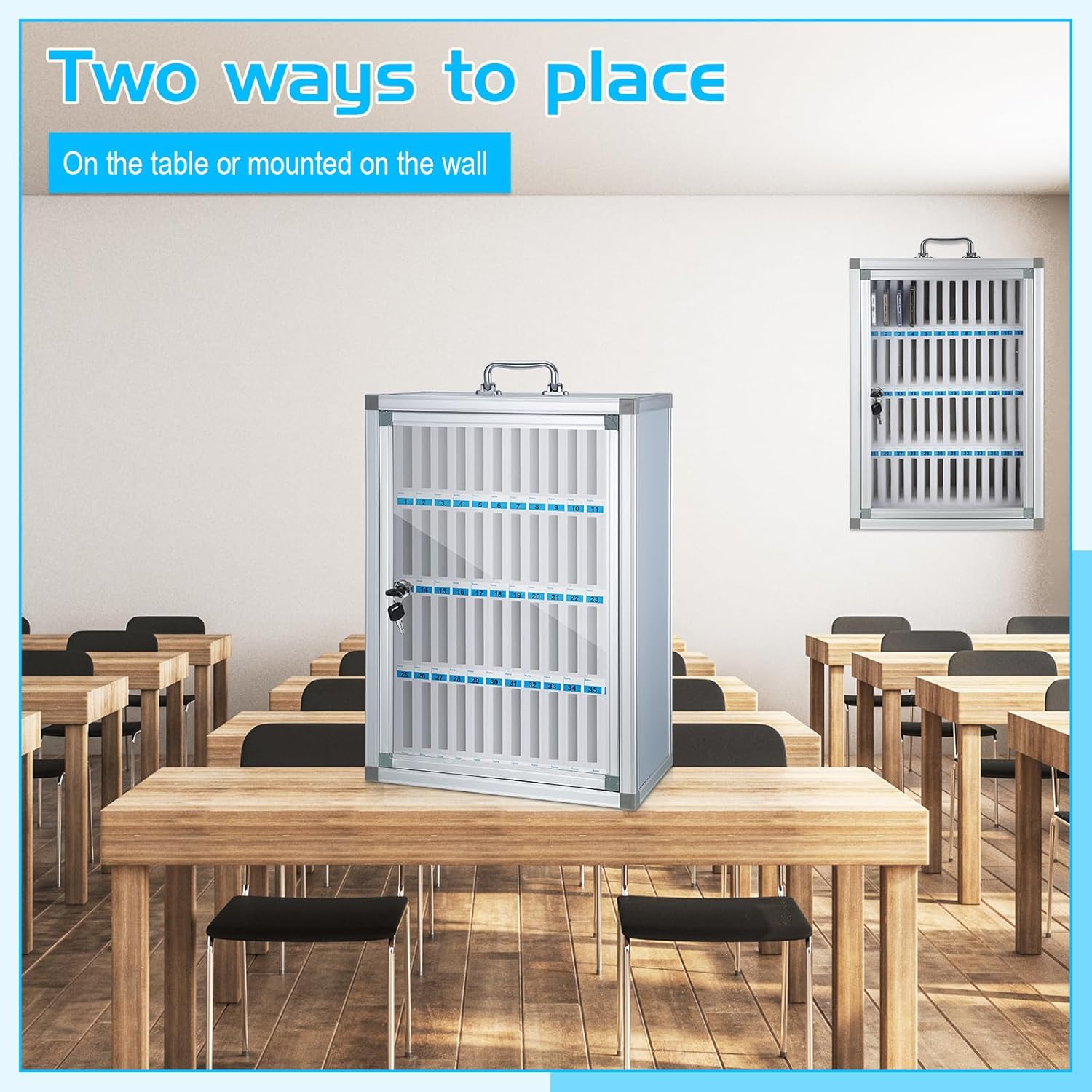 Amylove 48 Slots Cell Phone Locker Cabinet Aluminum Alloy Pocket Chart Storage Locker Box Cabinet Wall-Mounted Cell Phones Storage Box with Handle for Office Classroom Gym (White)