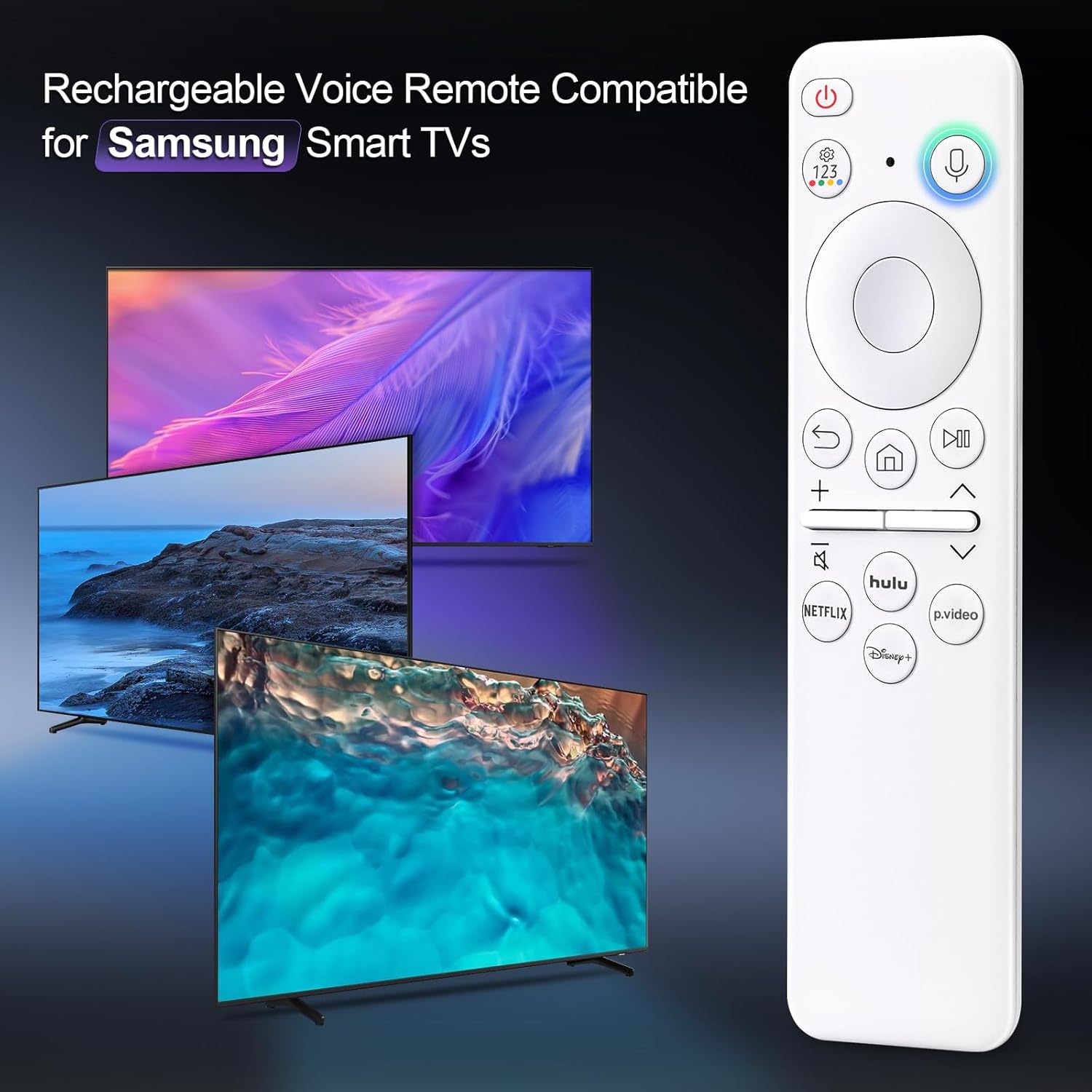 Voice Rechargeable Remote for Samsung-Smart-TV-Remote-Control, Replacement Compatible for Samsung Frame QLED Crystal UHD Solar Smart TVs