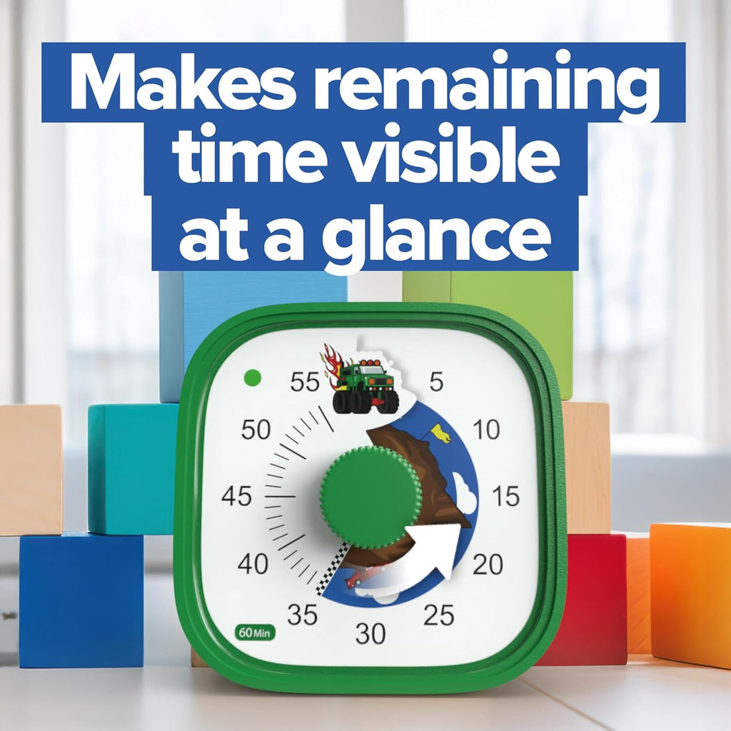 Visual Timer for Kids – Tick Tock Truck Clock - Silent Time Management – 60 Minute Countdown – Focus and Productivity Tool – for Classroom, Toddlers, Study, Toothbrush – Fun Design – Adjustable Alarms