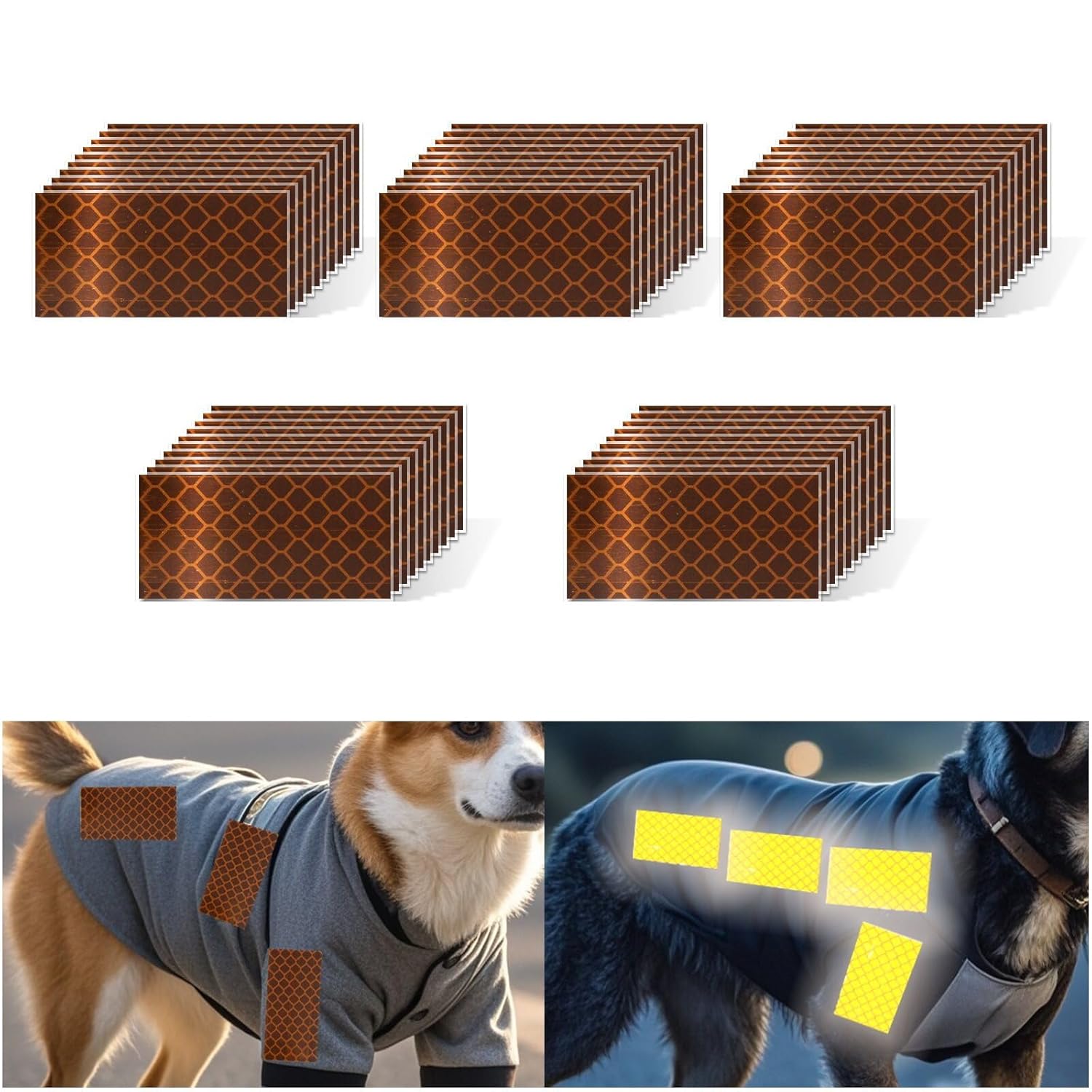 Non Fading Brown Reflective Stickers 1 inch X 2 inch, Outdoor Waterproof High Visibility Warning Safety Adhesive Reflector Tape (50 Pcs)