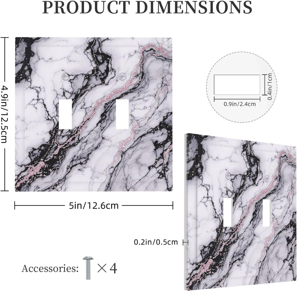 Decorative Switch Plates White Marble Pattern Black Lines Pink Lines 2 Gang Double Toggle Outlet Light Switch Cover Wall Plate Electrical Faceplate for living Room Office Decor