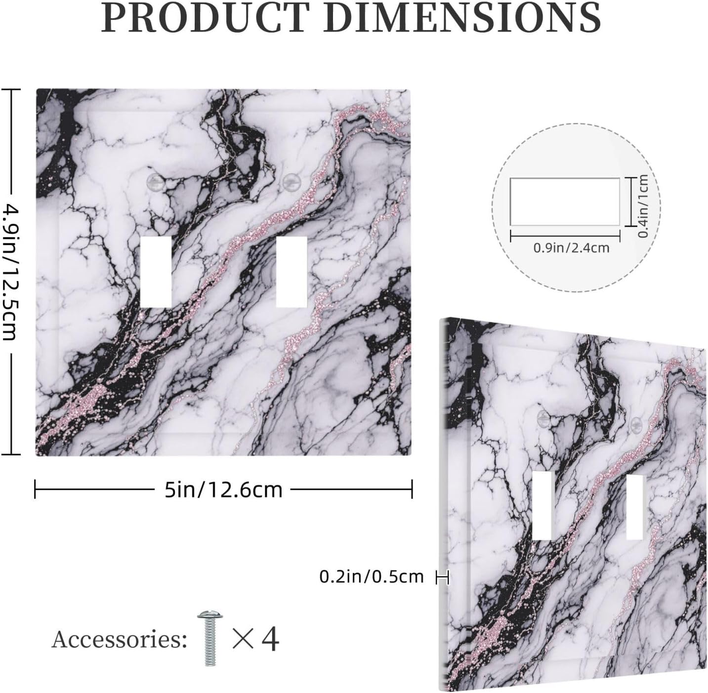 Decorative Switch Plates White Marble Pattern Black Lines Pink Lines 2 Gang Double Toggle Outlet Light Switch Cover Wall Plate Electrical Faceplate for living Room Office Decor