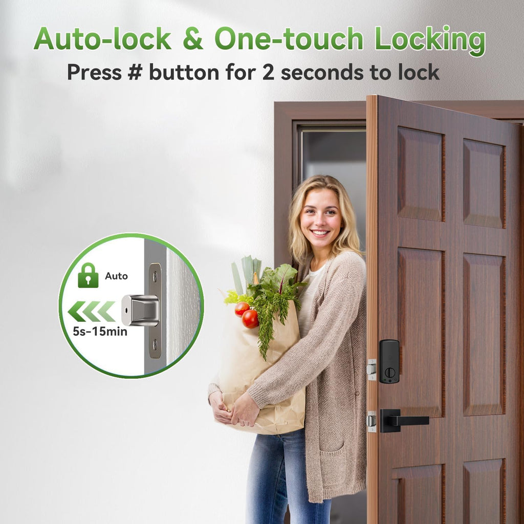 Harfo Fingerprint Smart Door Locks with Handles, App Control, Keyless Entry Front Door Lock Set, Bluetooth Digital Electronic Touchscreen Keypad Deadbolt, Easy Installation, Black