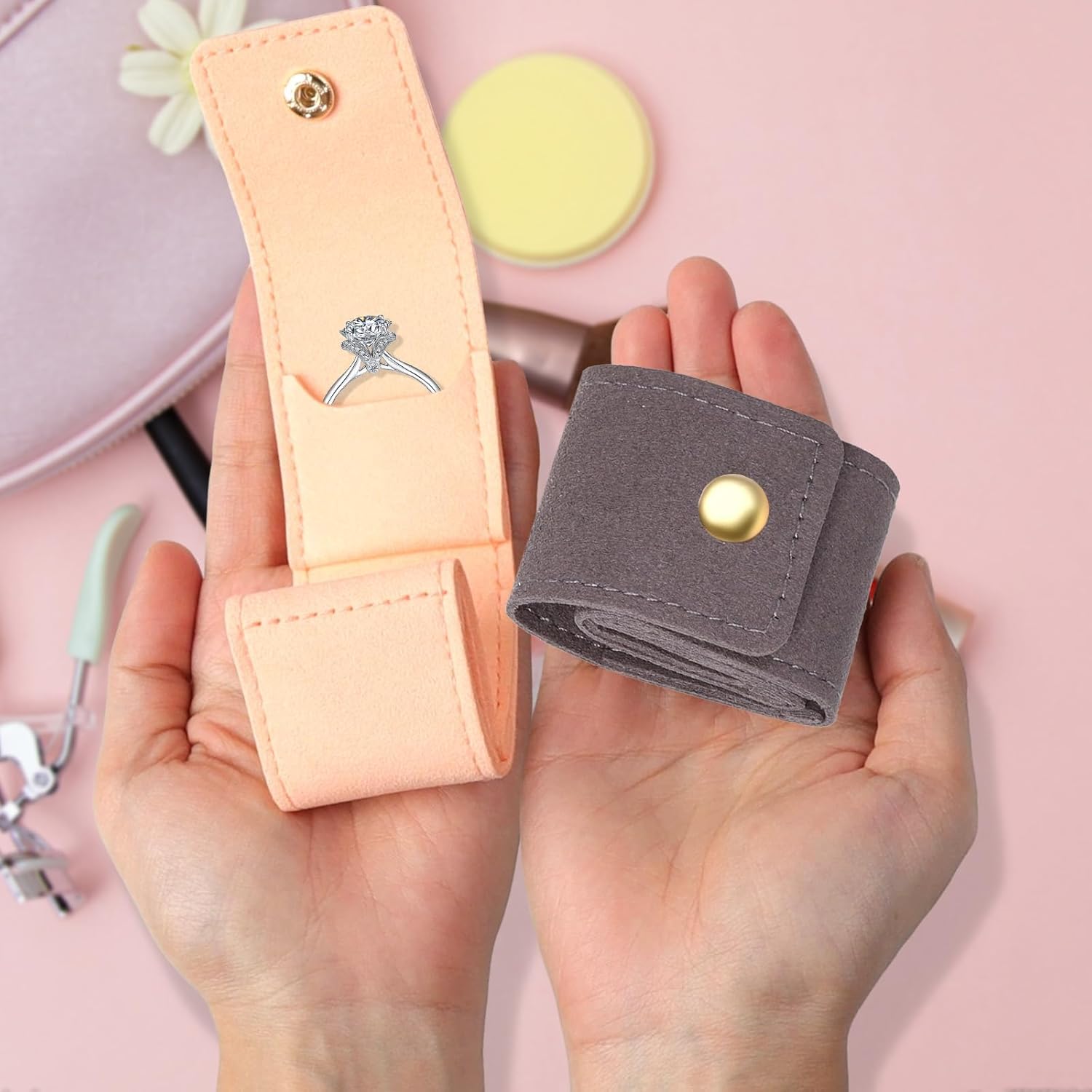 logohu 3Pcs Mini Travel Jewelry Bag Foldable, Small Travel Jewelry Case with Buckle, Portable Velvet Jewelrys Organizer for Necklace Ring Earring Bracelet