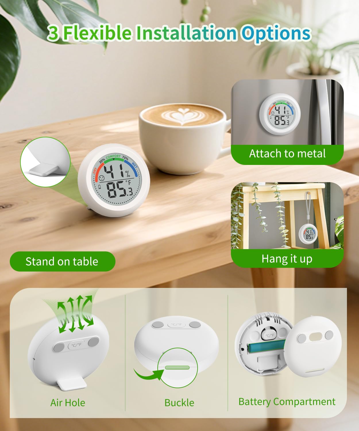 Digital Room Thermometer Hygrometer Indoor-Humidity Meter Monitor with Accurate Temperature Humidity Sensor Comfort Indicator ℃/℉ Switch for Wall Baby Home Greenhouse Cellar Garage Nest Reptile