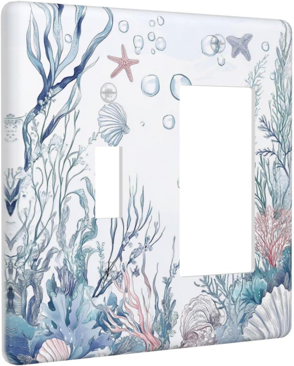 Outlet Covers Ocean Coral Seahorse Seashell Starfish 1 Toggle 1 Rocker Combination Decorative Wall Plate Electrical Switch Plates Light Switch Cover Plate For Bathroom Home Decor