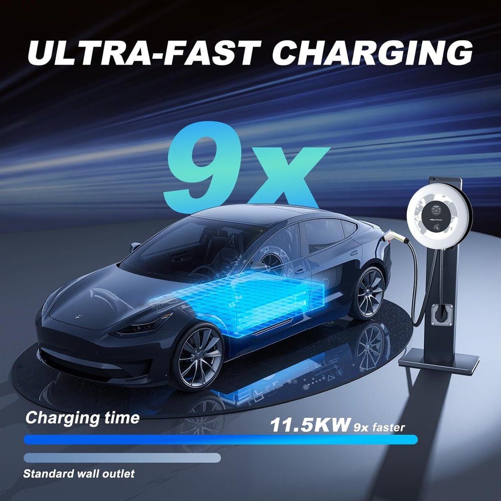 Level 2 EV Charger, 11.5KW /50A Fast Wall Home Charging Station, 27.3ft Charging Cable with Smart App (WiFi), 240V EV Charger with NEMA 14-50, EVSE J1172 Connector for Electric Car EC51W