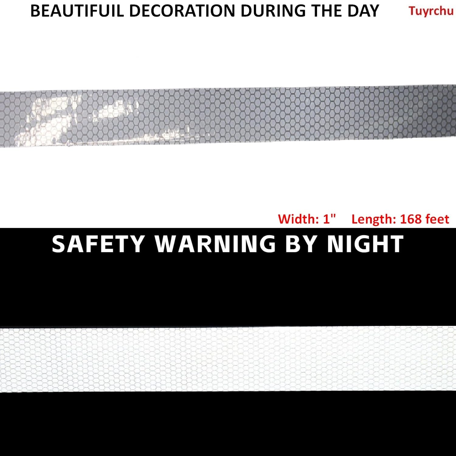 Non Fading Reflective Tape Silver Outdoor Waterproof 1 inch Wide, High Visibility Industrial Marking Tape, Safety Adhesive Stickers (168 feet)