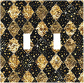 Gold Black Marble Geometric Plaid Glitter Decorative Switch Plates 2 Gang Double Toggle Outlet Light Switch Cover Wall Plate Electrical Faceplate for Bedroom Bathroom Decor