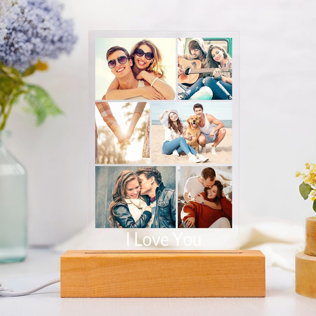 Custom Picture Frame with Photo, Personalized Photo Frame with Night Light, Customized Picture Frames, Personalized Valentines Day Gifts for Women Men Her Him Girlfriend Boyfriend Couple