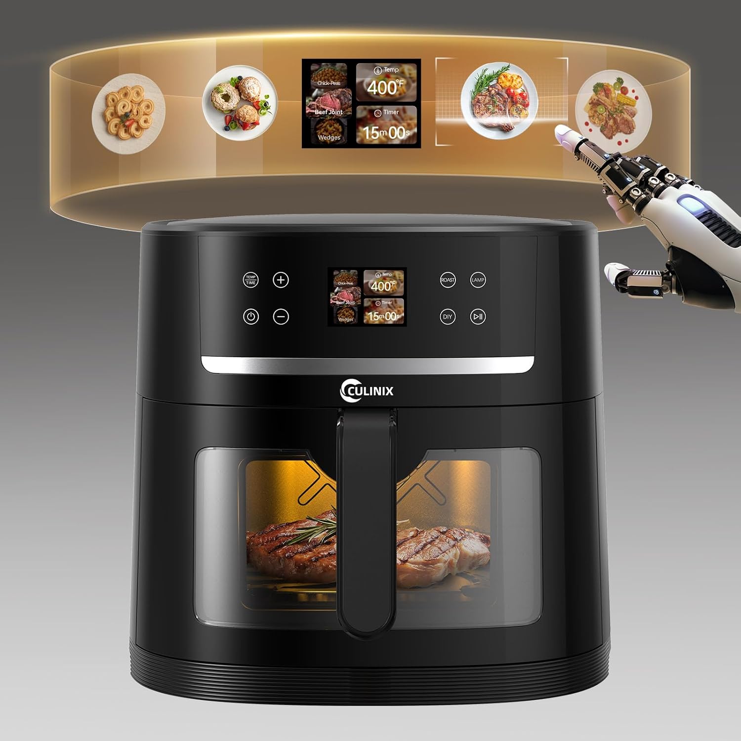 8.5QT Large Air Fryer, AI Intelligent Recognition Airfryer with Clear Window, Touch Controls with 12 AI Functions, Shake Reminder, Nonstick, Fit for Family, Black