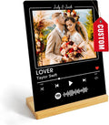 Custom Photo Prints - Metal Desktop Picture Frame with Photos & Spotify Song Plaque & Wooden Base Personalized Gifts for Family Friends and Lovers, Optional Multiple Sizes