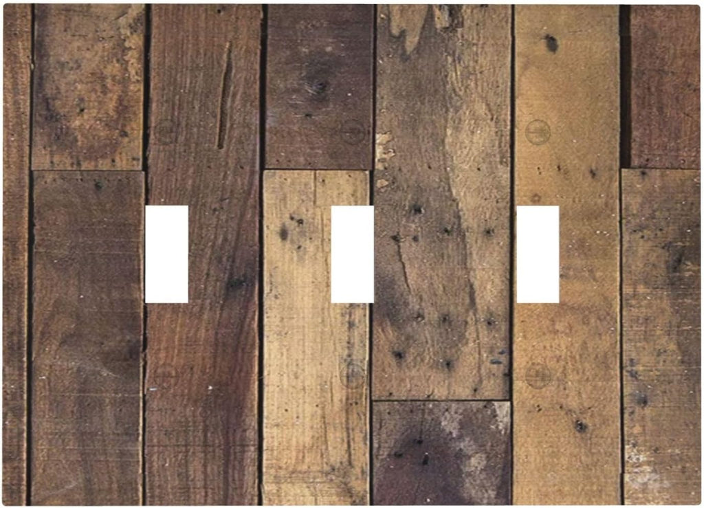 Cool Brown Wood Style Vintage Rustic Print Decorative Switch Plates 3 Gang Wall Plate Triple Toggle Light Switch Cover Faceplate Electrical Wall Panels for Farmhouse Home Decor