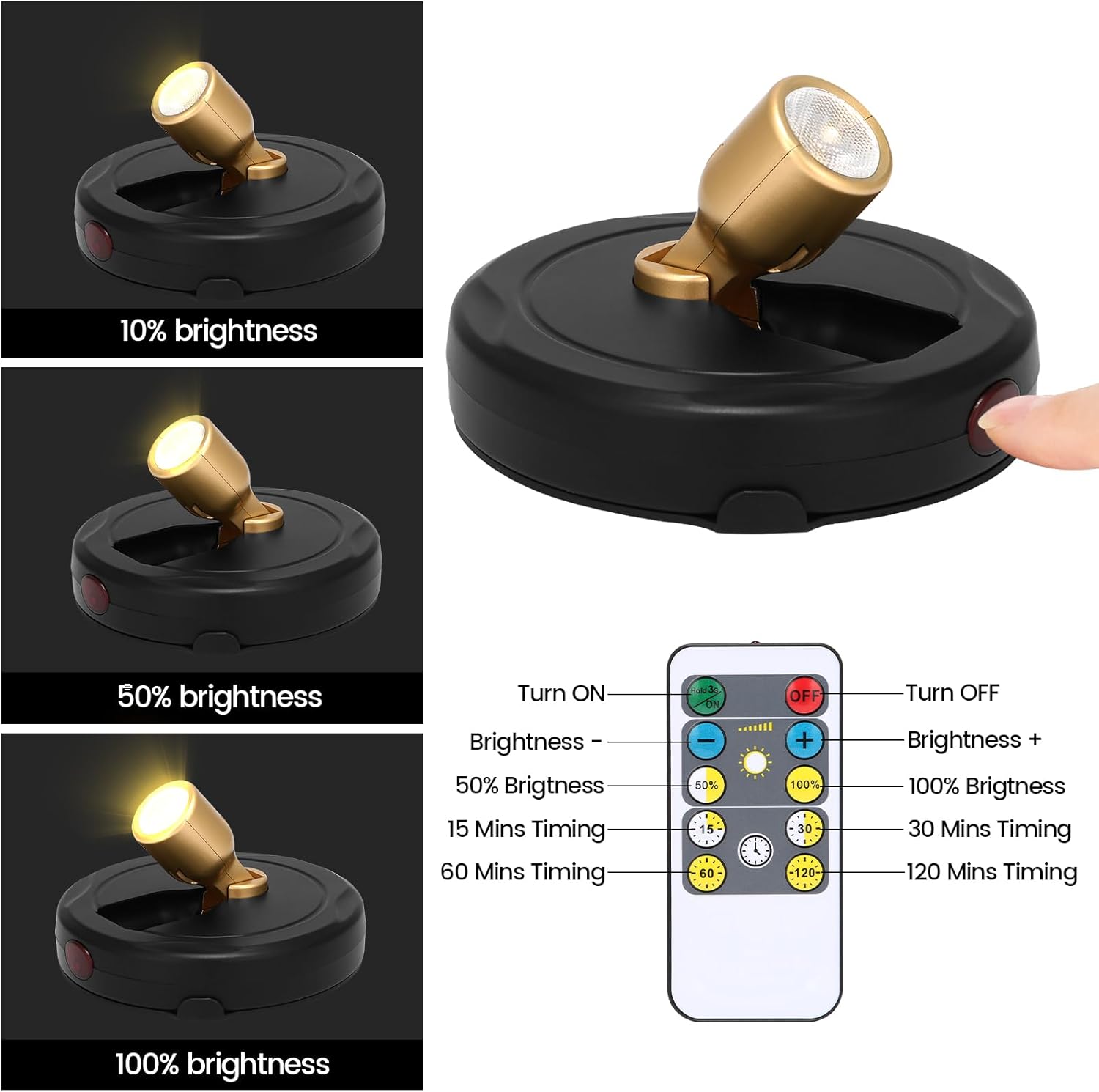 Wireless Spotlight Battery Operated, LED Picture Light, Accent Spot Light for Indoor Plant Tree, Puck Lights with Remote and Timer, Stick Display Uplighting for Painting Dartboard Wall Decor Art Photo