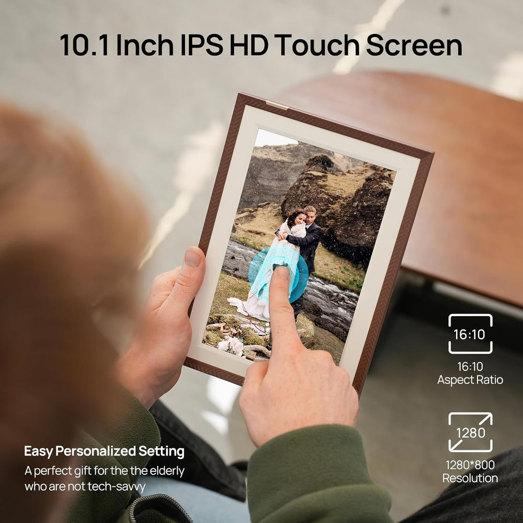 ARZOPA 10.1" WiFi Digital Picture Frame 32GB HD IPS Anti-Glare Touch Screen Digital Photo Frame, Wall Mountable, Auto-Rotate, Easy Sharing Photos Videos &Custom Gifting via Free ARZOPA APP - D10 Brown