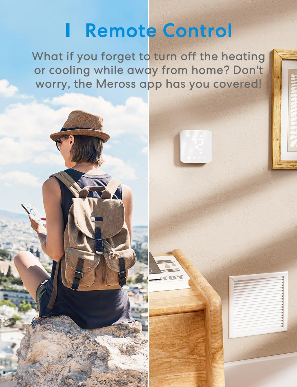 meross Smart Thermostat for Home, WiFi Thermostat Works with Matter, Alexa, Apple Home, Google Assistant, App & Voice Control, 7x24h Scheduling, Energy Saving, C-Wire Required