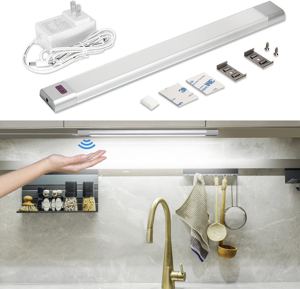 WOBANE Under Counter Lighting, Under Desk Light Bar, Hand Wave Activated, 12 inch Dimmable Panel, Super Bright Aluminum Strip Light for Kitchen,Shelf,Cupboard,Closet,Workbench,Cabinet,6000K White
