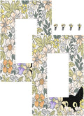 Decorative Outlet Covers Cute Black Cat in a Flower Patch Botanical Garden 1 Gang Rocker Light Switch Covers Single Decora GFCI Device Wall Plate for Bedroom Home Decor （2 Pack）