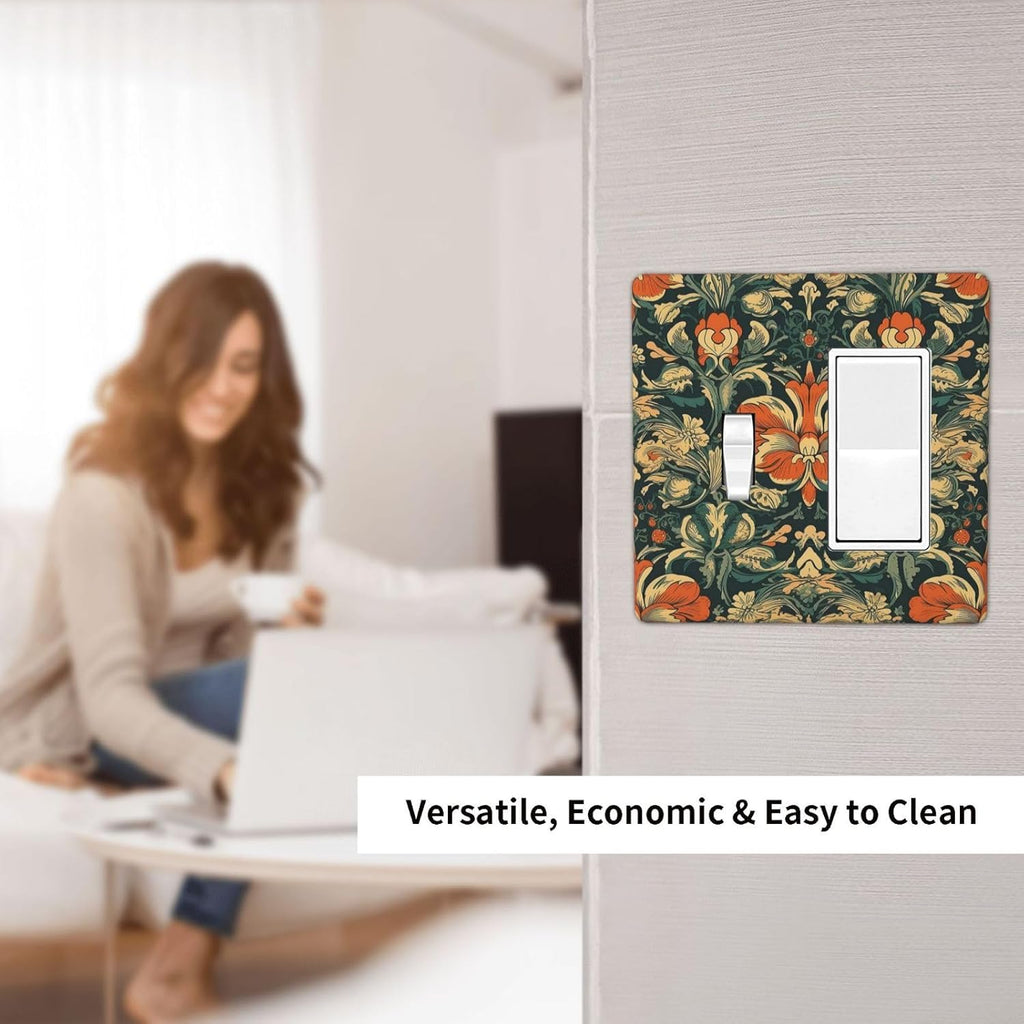Outlet Covers William Morris Abstract Floral Plant Pattern Orangeyellowgreen 1 Toggle 1 Rocker Combination Decorative Wall Plate Electrical Switch Plates Light Switch Cover Plate for Bedroom