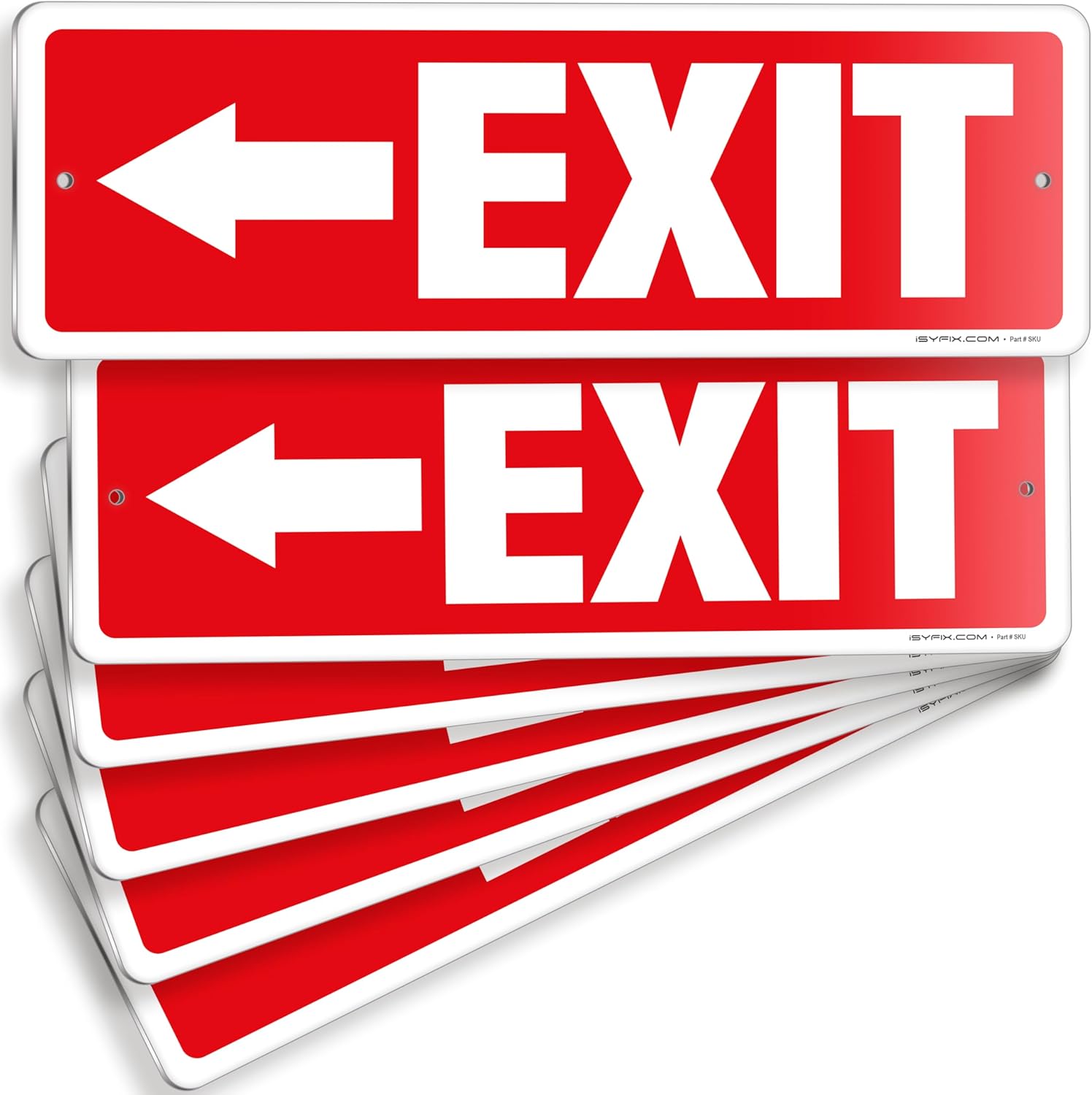 iSYFIX Exit Signs 6 Pack 12x4 Inch with Directional Left Arrows - Rust Free Aluminum, Laminated for UV, Weather, Scratch Resistance - Ideal for Offices, Schools, Theaters, Restaurants
