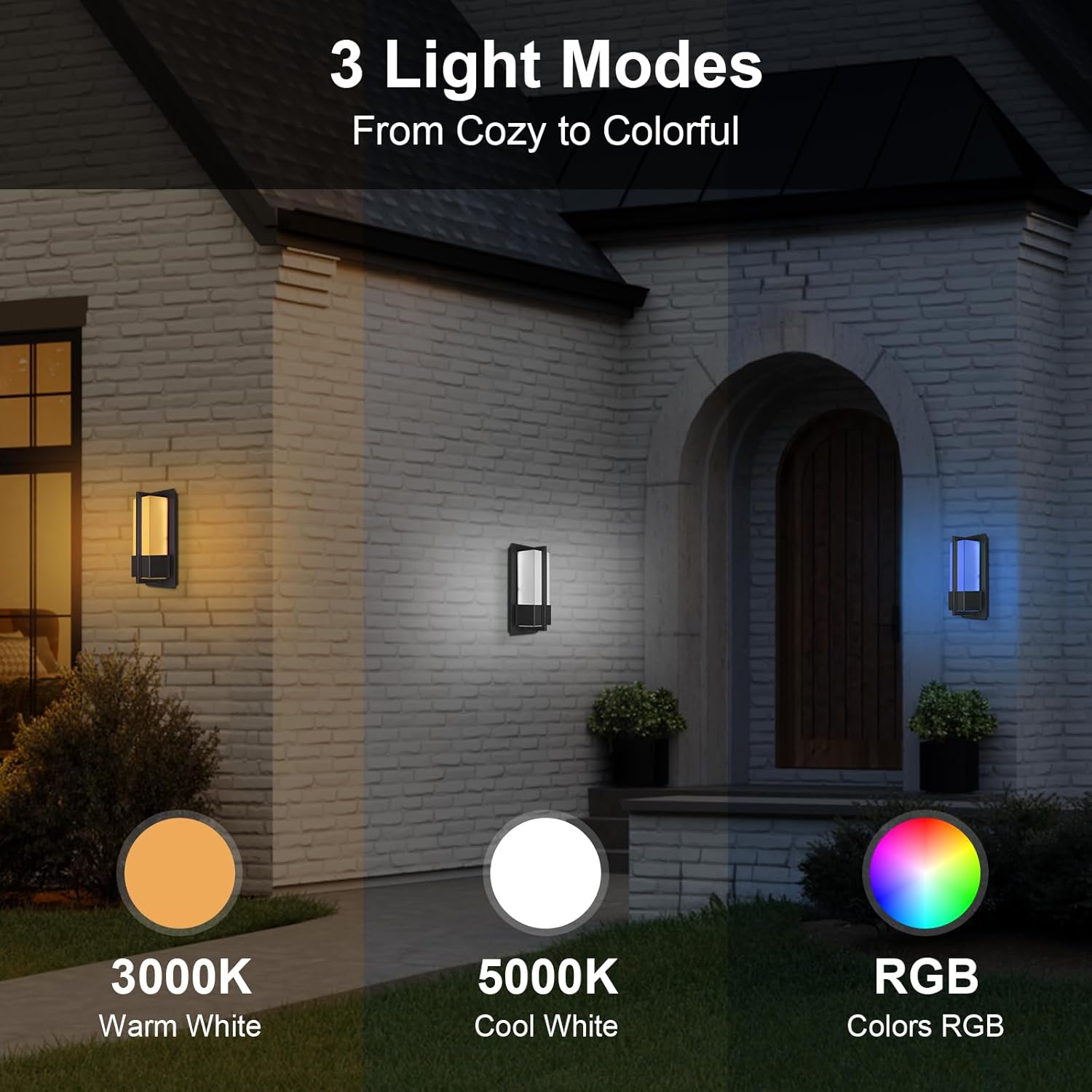 Smart Outdoor Wall Lights 3000K-5000K, Modern RGBCW Porch Lights Outdoor, Acrylic Glass Exterior Lighting for House, Patio, Garage, Yard
